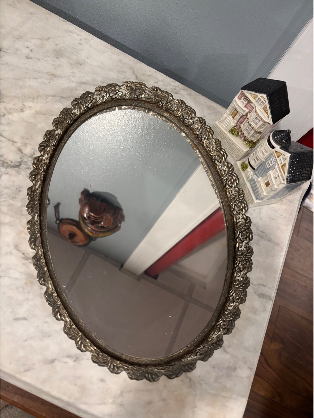 Vintage Ornate Oval Vanity Mirror with Ornate Decorative Frame